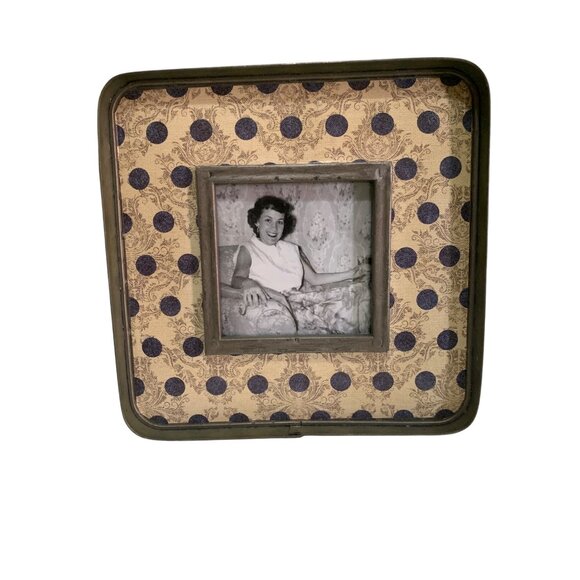 Photo Frame Galvanized Metal Navy Dots Cream Toile 3.5x3.5 Photo 7.5x7.5 Frame - Picture 3 of 4